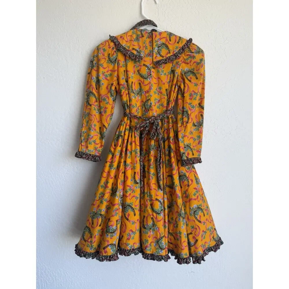 VTG Wee Clancy Girl’s Cotton Horseshoe Dress Sz 8 With Headband Cowgirl Western